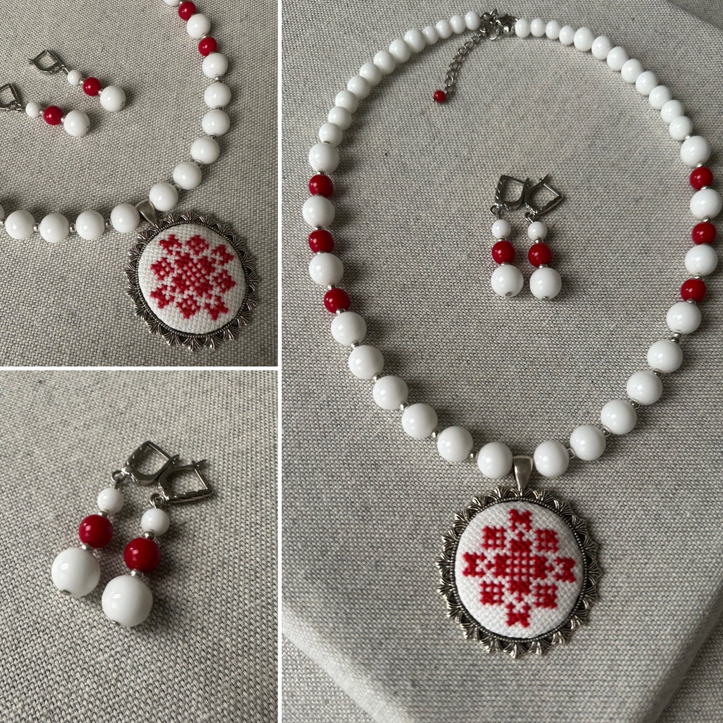 Collar de piedras naturales con colgante bordado AMOR con aretes| UA Market®