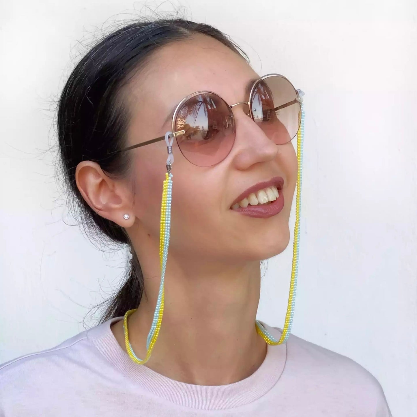Soporte para gafas hecho a mano con cuentas japonesas, 4 hileras