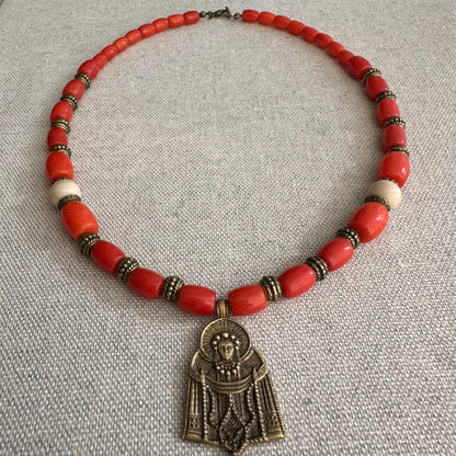 Collar de coral y jasper natural con Zgarda "Virgen María"| UA Market®