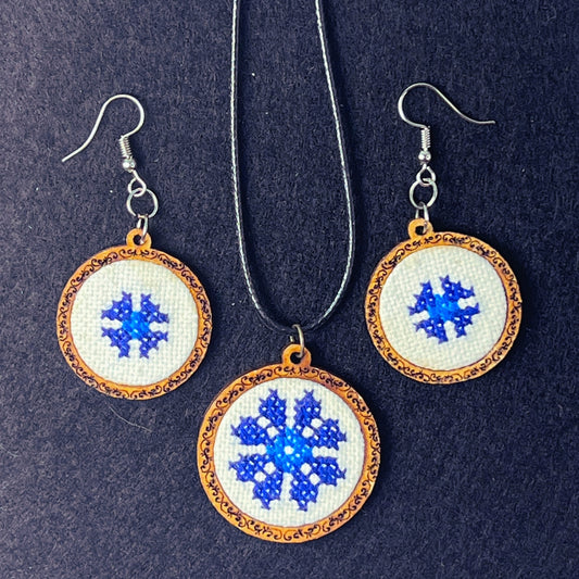 Juego de Collar y Pendientes | Bordado | Azul | UA Market®