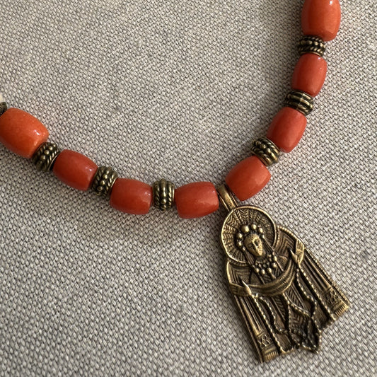 Collar de coral y jasper natural con Zgarda "Virgen María"| UA Market®